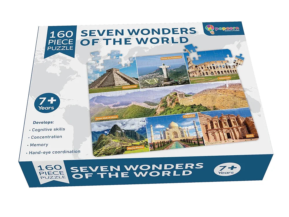 Popcorn Games & Puzzles for Kids 160 Piece | 7 Wonder Jigsaw Puzzle Game for Kids 7+ Years | Improve Knowledge, Hand Eye Coordination and Memory of Childrens