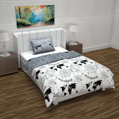 Divine Casa Microfiber Reversible Single Bed AC Duvet Cover with 1 Pillow Cover for Quilt/Comforter/Blanket Colour Grey & White