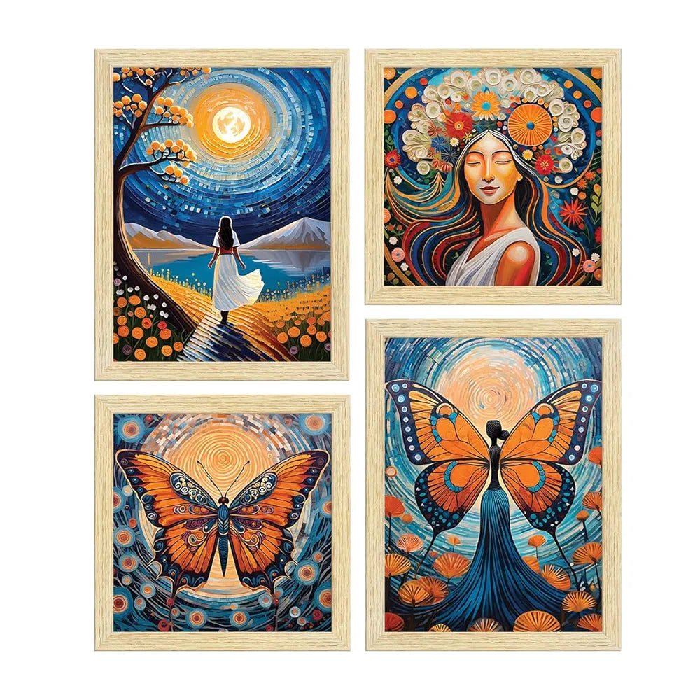 ArtX Paper Women Self Love Butterfly Art Paintings BohoWomen-SO4-01 with Frame Set of 4
