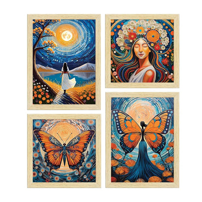 ArtX Paper Women Self Love Butterfly Art Paintings BohoWomen-SO4-01 with Frame Set of 4