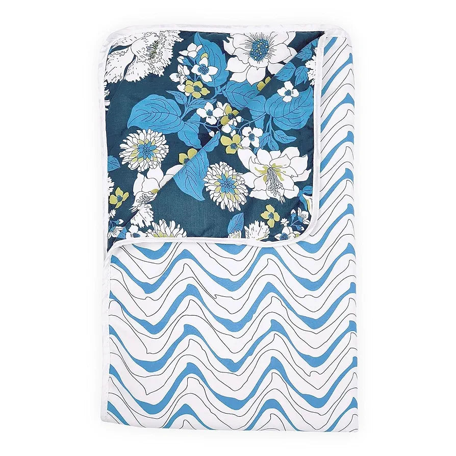 Divine Casa 120 GSM Microfiber Single Dohar Soft & Lightweight Throw Blanket Floral Pattern Colour Galaxy Blue & White