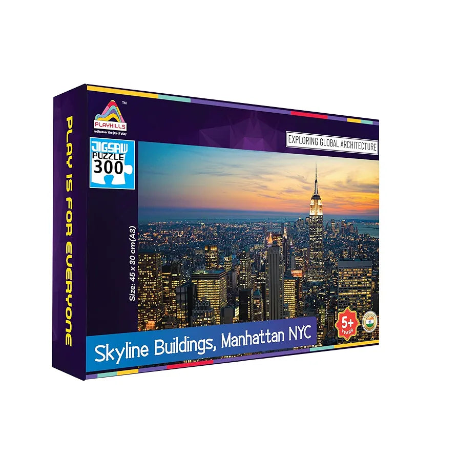 Playhills Skyline Buildings, Manhattan  Global Architecture Wooden Jigsaw Puzzle for Children and Adults 8+ Years| Focus, Mind Relaxation Puzzles Family and Activity Games