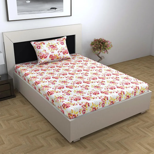 Divine Casa 144 TC 100% Cotton Bedsheet for Single Bed with 1 Pillow Cover Colour Blush Pink