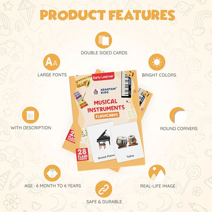 SPARTAN KIDS® Musical Flash Cards for Kids | 28 Early Learning Flash Cards Easy & Fun Way of Learning 1 Year to 6 Years Babies