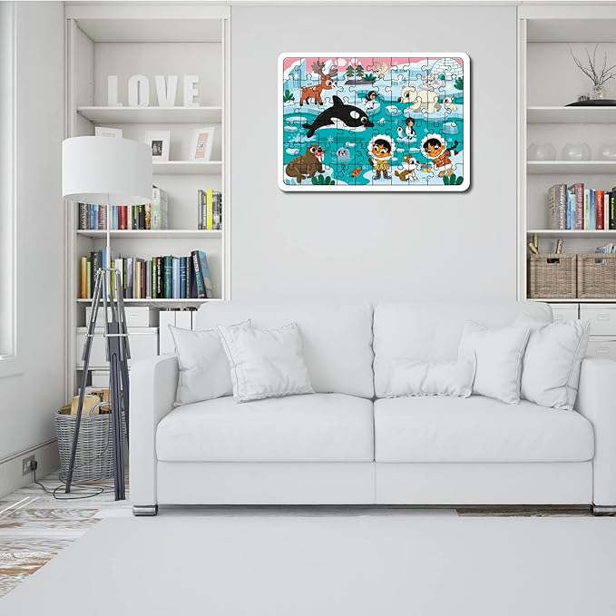 Mini Leaves 60 Piece Wooden Puzzle for Kids & Adults | Polar Adventure Jigsaw Puzzle | Fun & Challenging Wooden Floor Puzzle