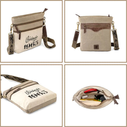 Goatter Canvas And Leather Material Mens Messenger Retro Sling Bag, Beige