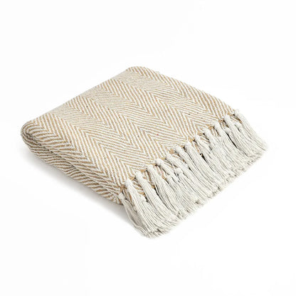 Sashaa World Cotton Spring Hued Chevron Throw Blanket Colour Light Beige