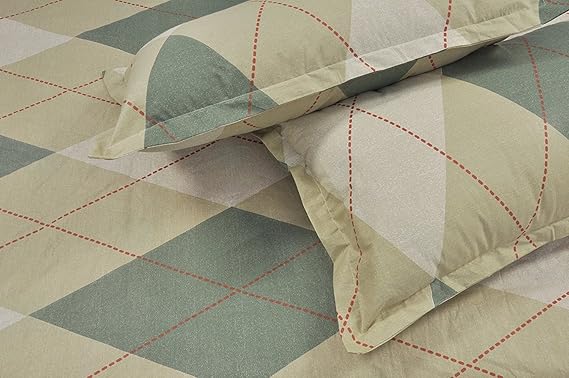 Huesland by Ahmedabad Cotton 144 TC Cotton King Size Bedsheet with 2 Pillow Covers - Beige & Green