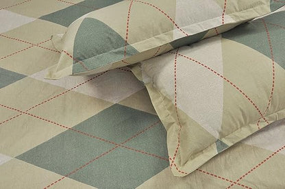 Huesland by Ahmedabad Cotton 144 TC Cotton King Size Bedsheet with 2 Pillow Covers - Beige & Green