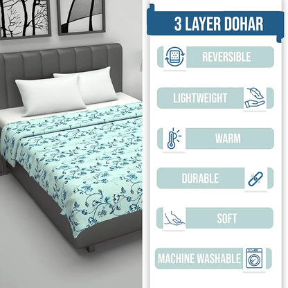 Divine Casa Floret 100% Cotton Single Dohar 120 GSM Soft & Lightweight Throw Blanket Colour Winter Fern