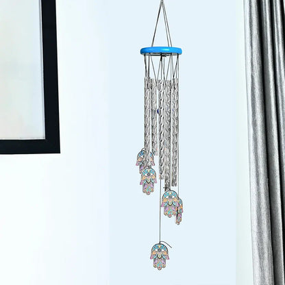 Wind Chimes for Balcony and Home 6 Hamsa Hand 5 Silver Pipe Wind Chime -014