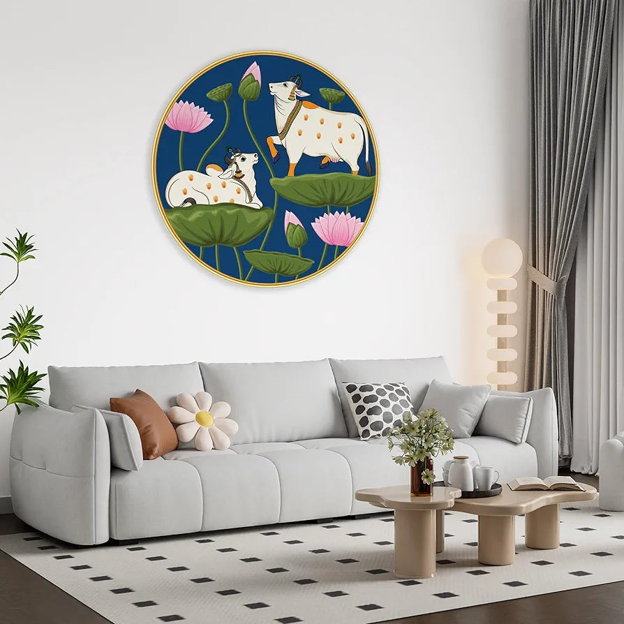 Livin'luxe Paintings Cow Pichwai Modern Art Premium Sparkle Lamination Golden GR-41