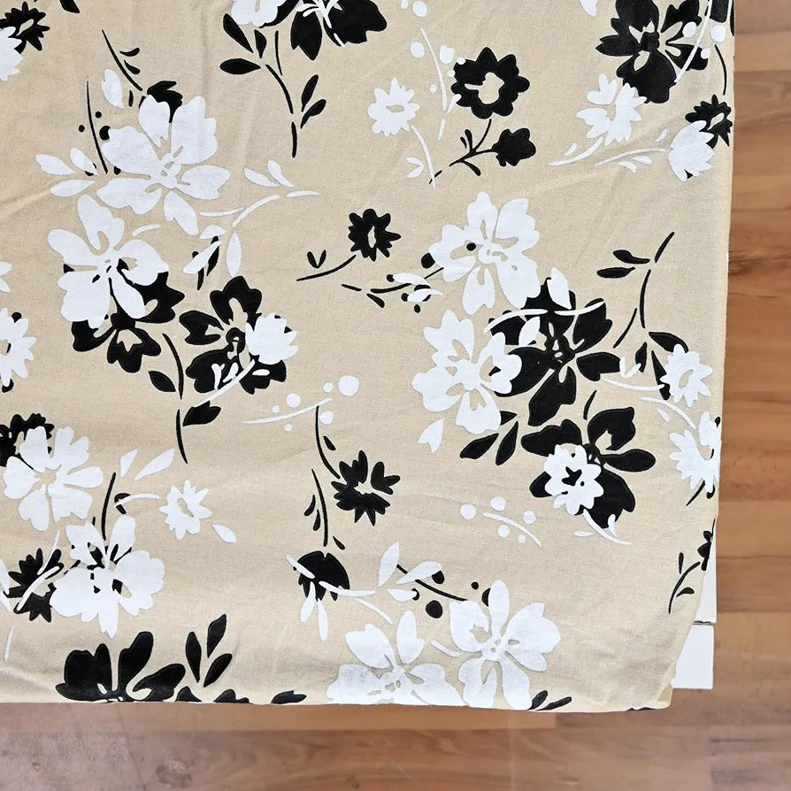 Divine Casa Floret 100% Cotton King Fitted Bedsheet 144 TC Deep Pocket Design Soft & Breathable Fabric Colour Ivory Sunflowers