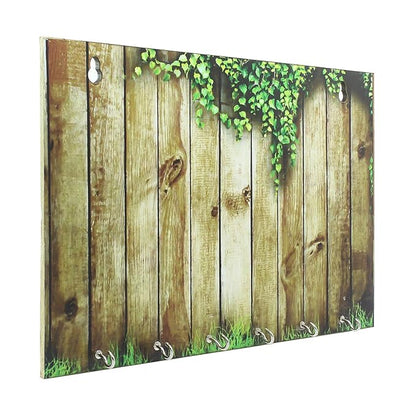 Ecraftindia Abstract Theme Wooden Key Holder With 6 Hooks | Colour Brown