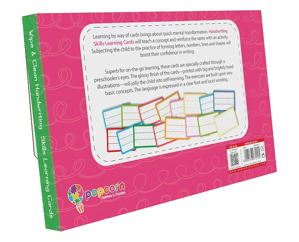 Handwriting Skills Flash Cards for Kids Early Learning Reusable 16 Flashcards for 3+ Years | Improve The Writing Skill | Fun & Easy Learning Way for Preschoolers | Wipe & Clean Marker Pen