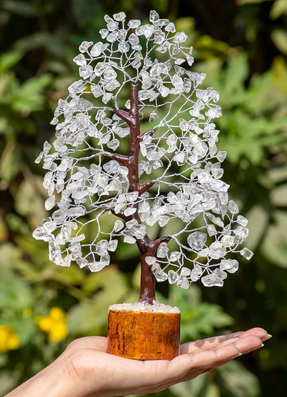 Crocon Clear Quartz Gemstone Money Tree Feng Shui Bonsai Silver Wire
