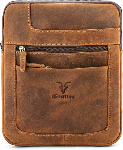 Goatter Genuine Leather Slim Design Multi Pocket 11" Inch Messenger Sling Bag For Men,
