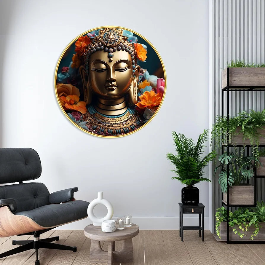 Livin'luxe Paintings Buddha Religious Modern Art Premium Sparkle Lamination Golden GR-96