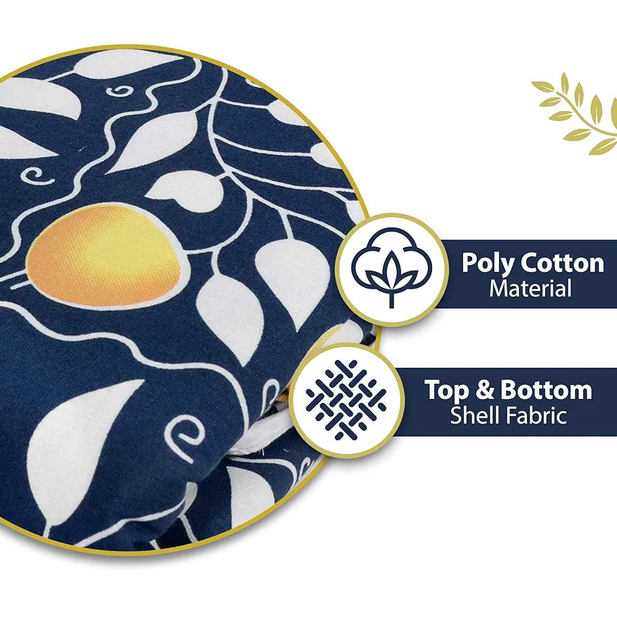 Divine Casa 120 GSM Glace Cotton Single Bed Dohar Lightweight & Soft AC Blanket| Reversible Quilt Colour Navy Blue & Mustard Yellow