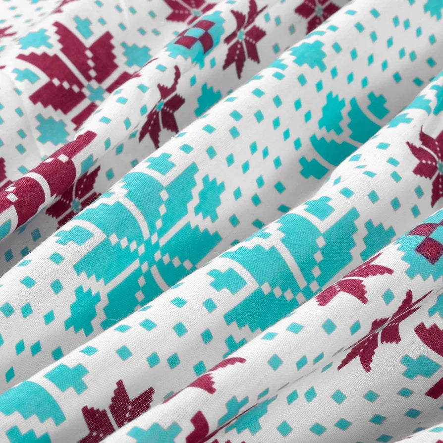 Divine Casa 144 TC Cotton Bedsheet for Single Bed with 1 Pillow Cover Colour Aqua Scarlet