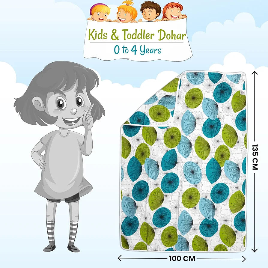 Divine Casa Floret 100% Cotton Single Kids Dohar 120 GSM Soft & Lightweight Throw Blanket Colour Aqua