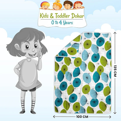 Divine Casa Floret 100% Cotton Single Kids Dohar 120 GSM Soft & Lightweight Throw Blanket Colour Aqua