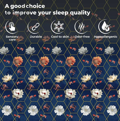Fresh From Loom Floral Microfiber Cotton Bedsheet for Double Bed 240 TC King Size Soft Bed Sheet with 2 Pillow Cover Hexagon Royal Blue