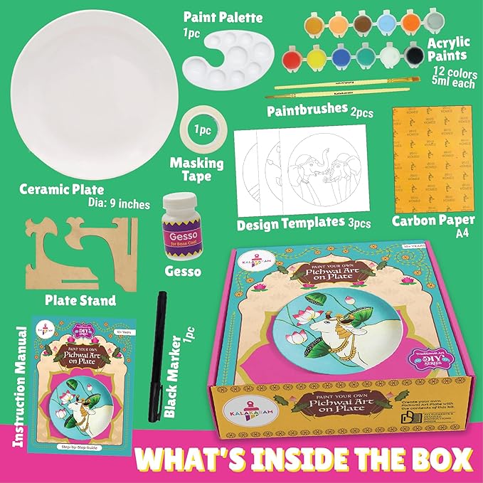 Kalakaram Paint Your Own Pichwai Art on a Plate Painting kit | Buy Painting Set/Kit for Kids 10 Year Old