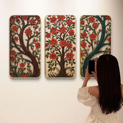 Livin'luxe Set of 3 Flowers Modern Art Boho Painting Premium Framed Laminated Wall Paintings SP-19