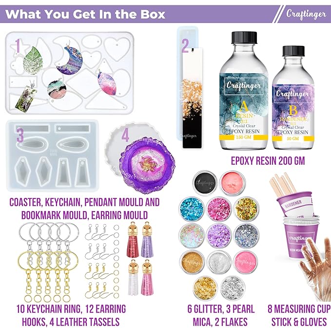 Craftinger Upgraded All in One Kit With 200gm Resin for Pendant Earring Keychain & Coaster