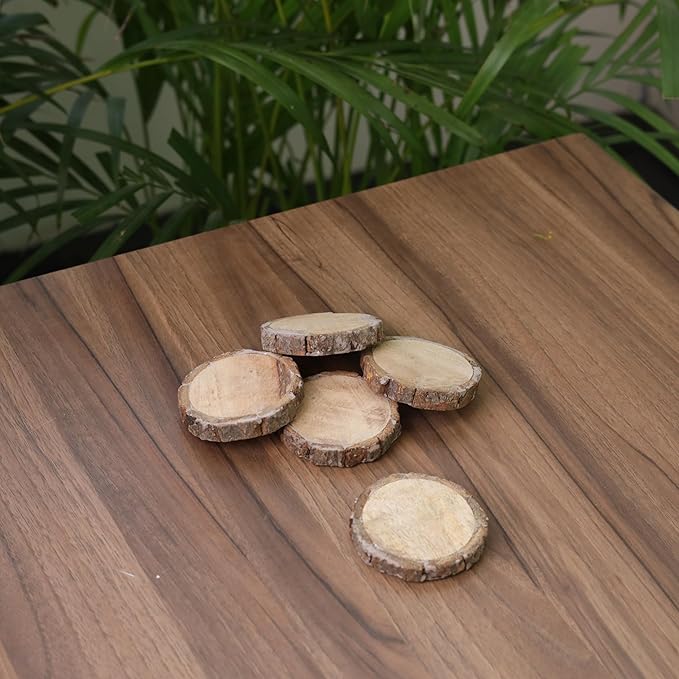 Hobby India Natural Mango Wooden Round Diy Craft Coasters for Your Drinks | Beverages & Bar Glasses