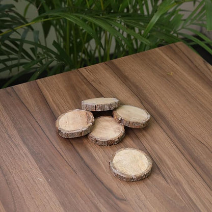 Hobby India Natural Mango Wooden Round Diy Craft Coasters for Your Drinks | Beverages & Bar Glasses