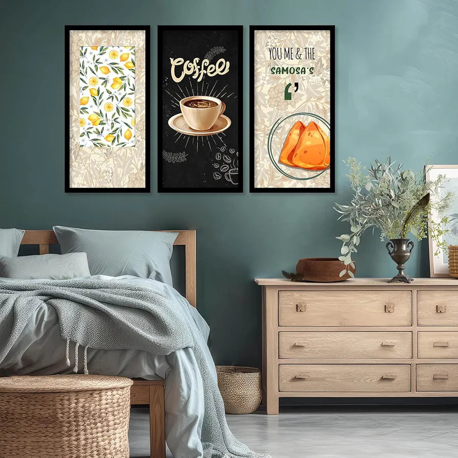 Kotart Quotes Posters with Frame for Restaurant Wall Decoration Coffee Set of 3