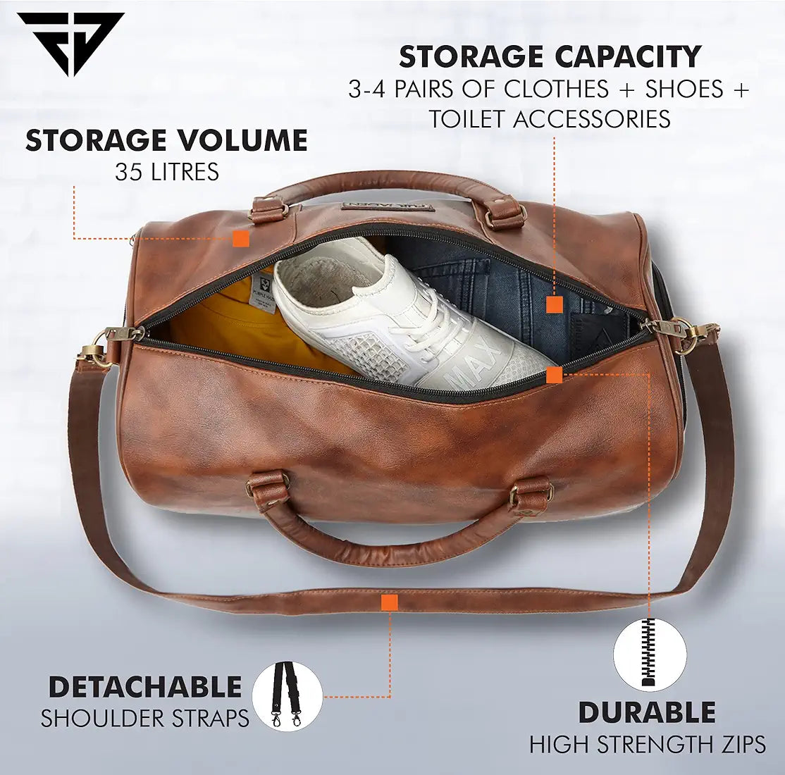 Fur Jaden Weekender Travel Duffle Bag with Separate Shoe/Laundry Compartment for Men & Women Made of Vegan Leather