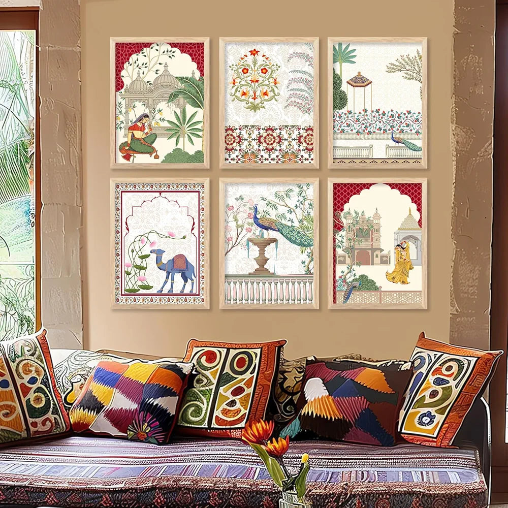 Kotart Pichwai Art Painting Framed Wall Painting Traditional Indian Wall Art Madhubani Paintings set of 6 B