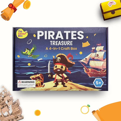 The Curious Bees Pirates Treasure Crafting Kit | Fun and Learning Craft Kit for 5+ Year Olds | Creative DIY Fun Activity Kit for Boys & Girls | Ideal Gift for Early School-goers | 4-in-1 Activity Box