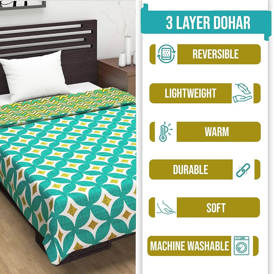 Divine Casa 120 GSM Microfiber Double Dohar Soft & Lightweight Throw Blanket Diamond Accents Pattern Colour Turquoise Green