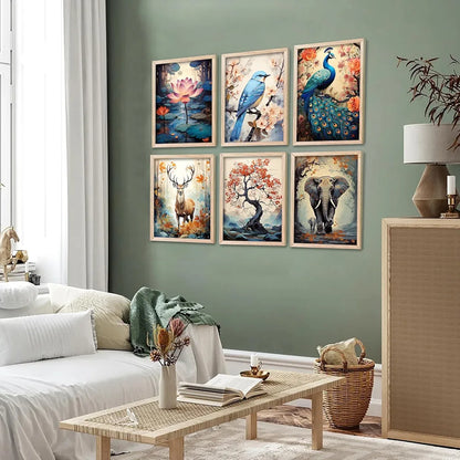 Kotart Premium Digital Traditional Art Paintings with Frame Wall Decor For Living Room Pack of 6