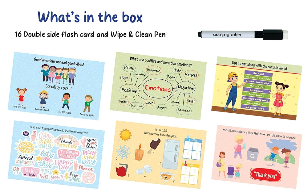 Popcorn Games & Puzzles Interactive Social_Skills Flash Cards 2+ Years Kids: Enhance Communication with Reusable Wipe & Clean Learning Cards 16 Cards with Wipe & Clean Marker