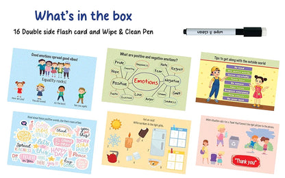 Popcorn Games & Puzzles Interactive Social_Skills Flash Cards 2+ Years Kids: Enhance Communication with Reusable Wipe & Clean Learning Cards 16 Cards with Wipe & Clean Marker