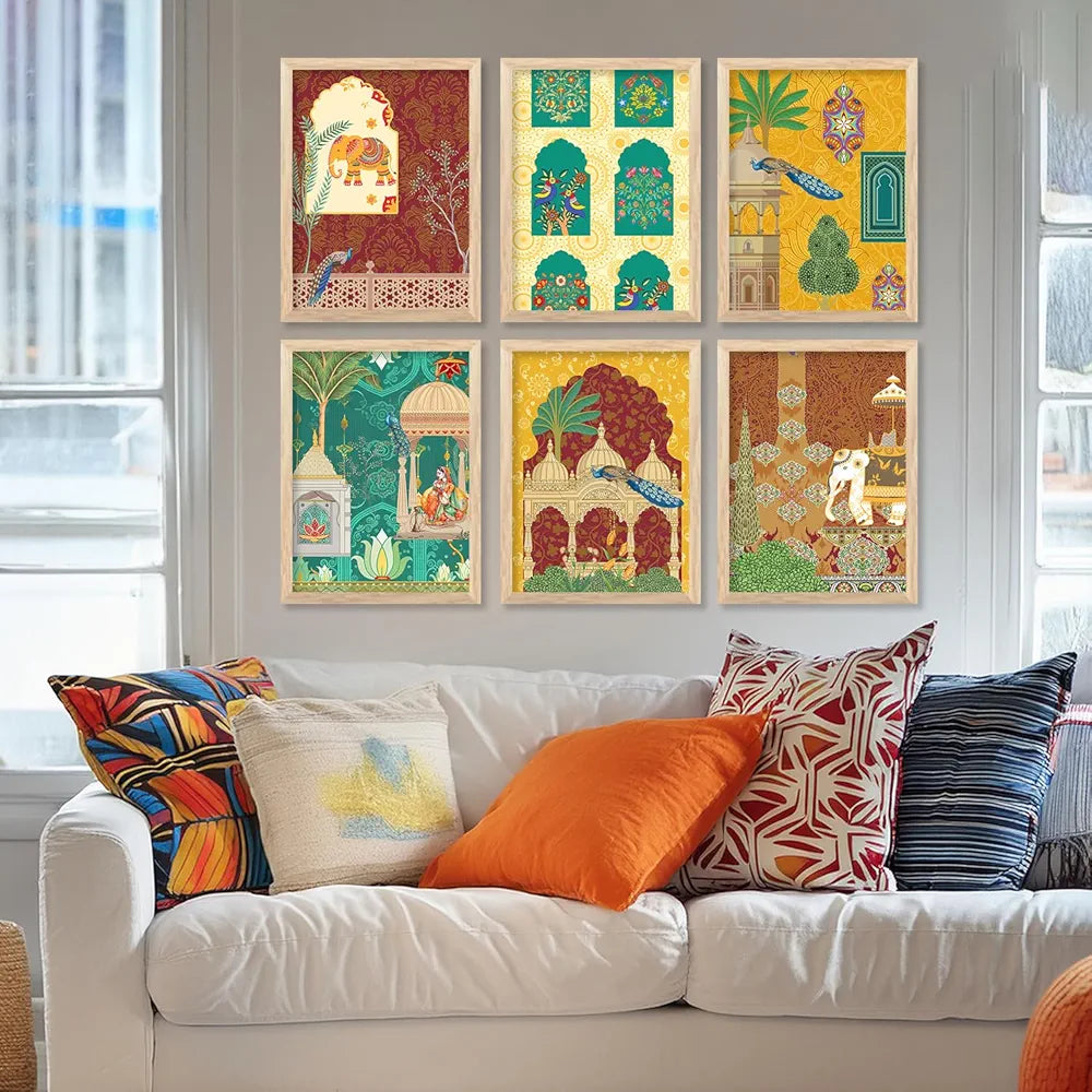 Kotart Traditional Indian Wall Art Madhubani Paintings for Living Room Framed Wall Painting Pichwai Art Painting set of 6 D