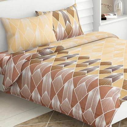 Haus & Kinder Cotton Queen Size Bedsheet For Double Bed (90 X 100 Inches) With 2 Pillow Covers | 144 Tc Bed Sheet Sleek Strokes