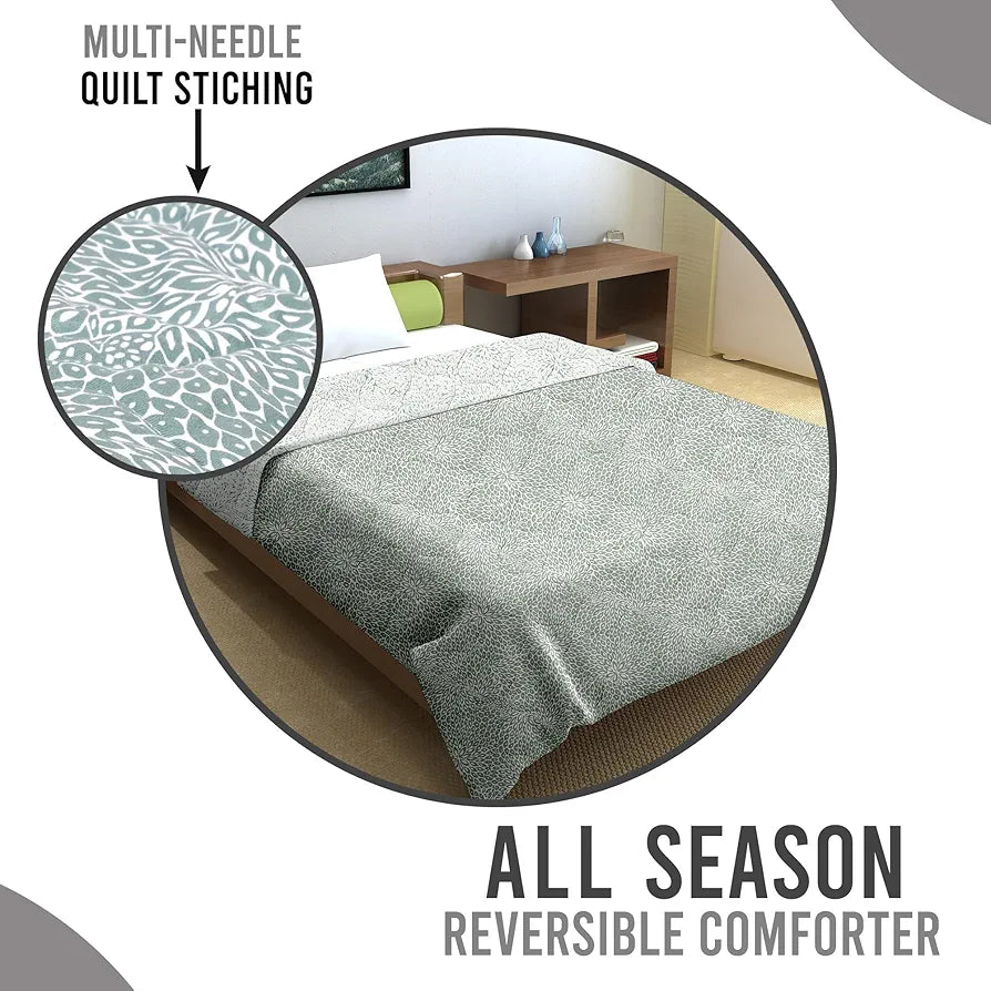 Divine Casa Microfibre All Weather Lightweight 120 GSM Printed Reversible Single Bed Size Quilt Comforter Blanket TC - 120 Colour Silvery and White
