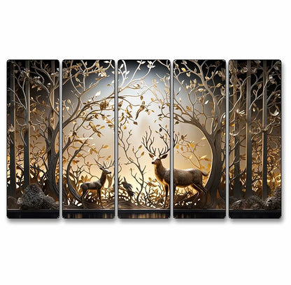 Livin'luxe Set of 5 deer family with vastu money Tree Wall Painting Xl35368