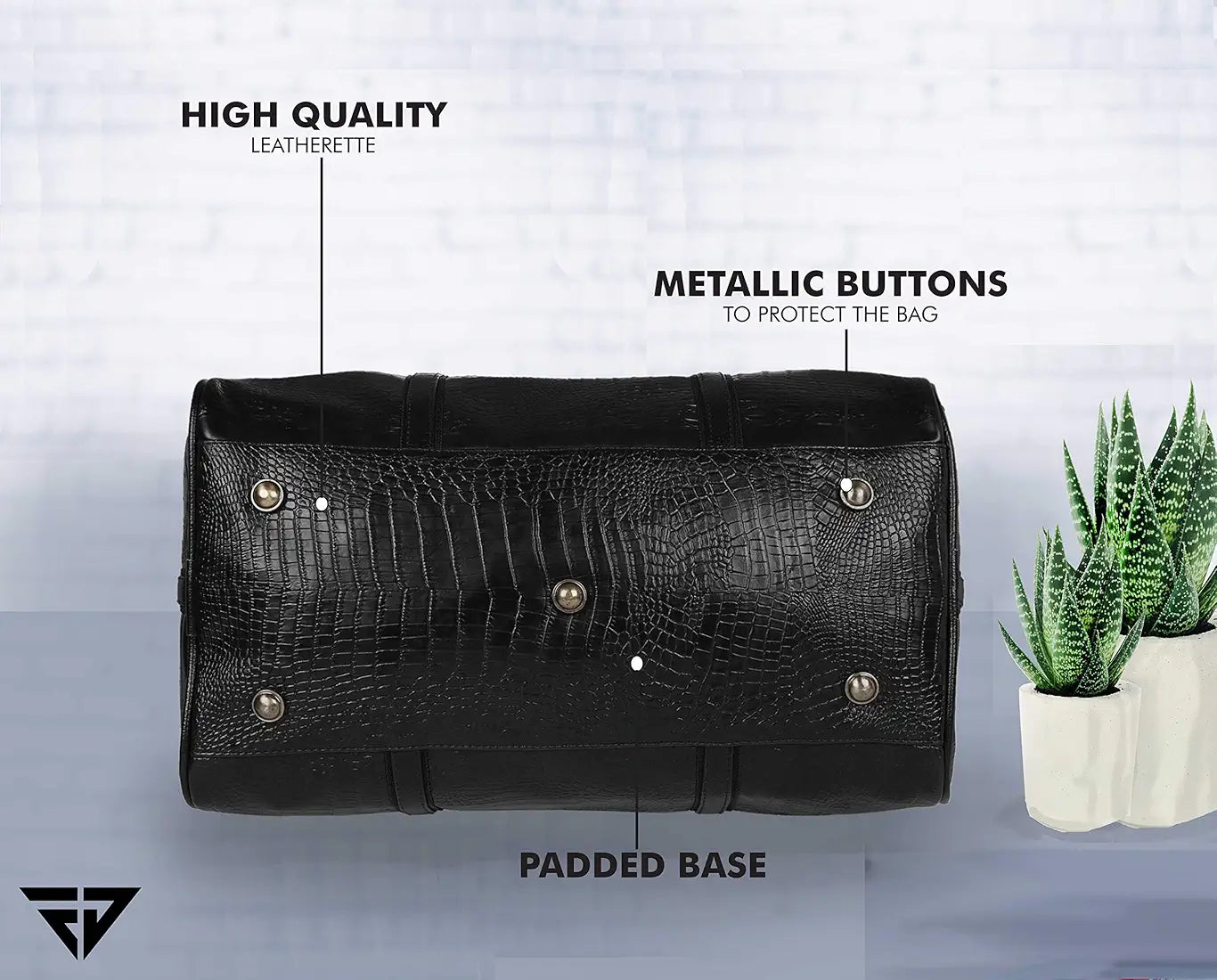 Fur Jaden Black Textured Leatherette Stylish & Spacious Weekender Duffle Bag for Travel for Men and Women