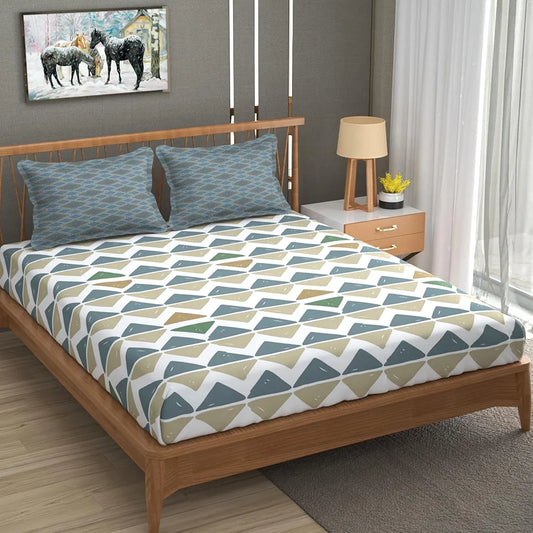 Fresh From Loom 240 TC Microfiber Cotton King Size Bedsheet for Double Bed with 2 Pillow Cover Blue Beige