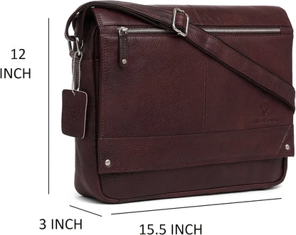 WildHorn® Classic Leather 15.5 inch Laptop Messenger Bag for Men I Office Bags I Travel Bags I Adjustable Strap I DIMENSION : L-15.5 inch W-3 inch H-12 inch
