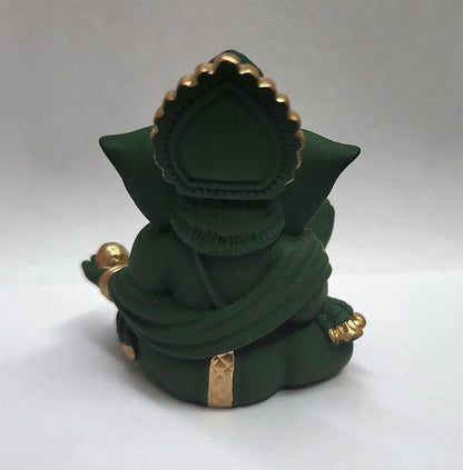 Gold Art India Terracotta Green Gaddi Ganesha for Car Dashboard Home Decor Gadditerracotta green