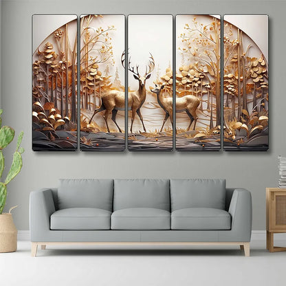 Livin'luxe Set of 5 Couple Deer with Vastu Money Tree Wall Painting Xl35371