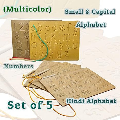 FunBlast Writing Practice Tracing Wooden Boards for Kids Set of 5 Includes Small & Capitals